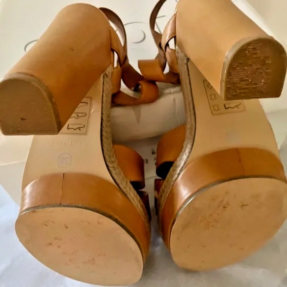 OFFICE LONDON REAL LEATHER HEEL PLATFORM SANDALS SIZE 7 TAN/MUSTARD EXC CONDITON - Picture 4 of 7
